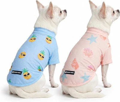 Spark Paws Sunblock Dog T-Shirt, SPF30 Protection, Lightweight Breathable Quick Dry for Dogs with Sensitive Skin - Pineapple & Seashells (Set of 2) - Size S
