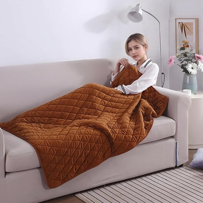 Portable Heated Blanket Soft Warm Heated Lap Rechargeable Electric Throw for Camping Car Travel Use No Battery