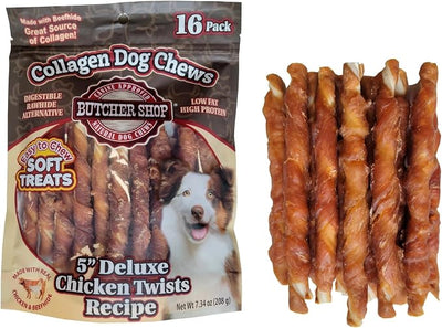 Butcher Shop Collagen Dog Chews 5” Deluxe Chicken Twists Dog Treats (2 Pack - 7.34 oz per Pack)