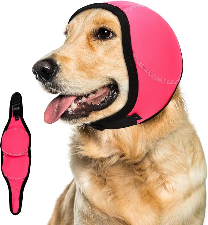 Dog Ear Muffs Noise Protection, Wraps Cover for Dogs Bath Grooming, Adjustable Dog Calming Hoodie Hematoma Anxiety Firework Thunder,Waterproof Dogs Shower Cap Drying Swimming Bathing (MP)