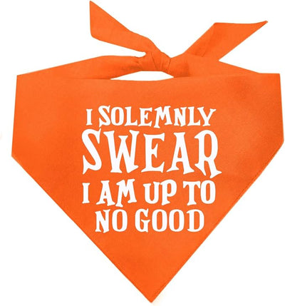 I Swear I'm Up to No Good Dog Bandana | 100% Cotton Adjustable Triangle | Made in USA | Funny Matching Costume | Mischief | Playful Quote Sayings | Orange X-Small (1101)