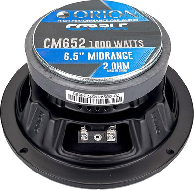 ORION Cobalt CM652 High Efficiency 6.5" Mid-Range Bullet Loudspeakers, 1000W Max Power, 250W RMS, 2 Ohm, 1.5" Voice Coil - Pro Car Audio Stereo, Midrange Speakers (Pair)