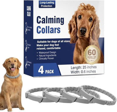 Calming Collar for Dogs - 4 Packs Pheromone Calming Collar, Lasts 60 Days to Relieve Anxiety, Stress & Separation, Reduce Unwanted Behavior, Adjustable for Small Medium Large Dog | Natural Calming Formula, Effective Anxiety Relief, Long-Lasting Waterpr...