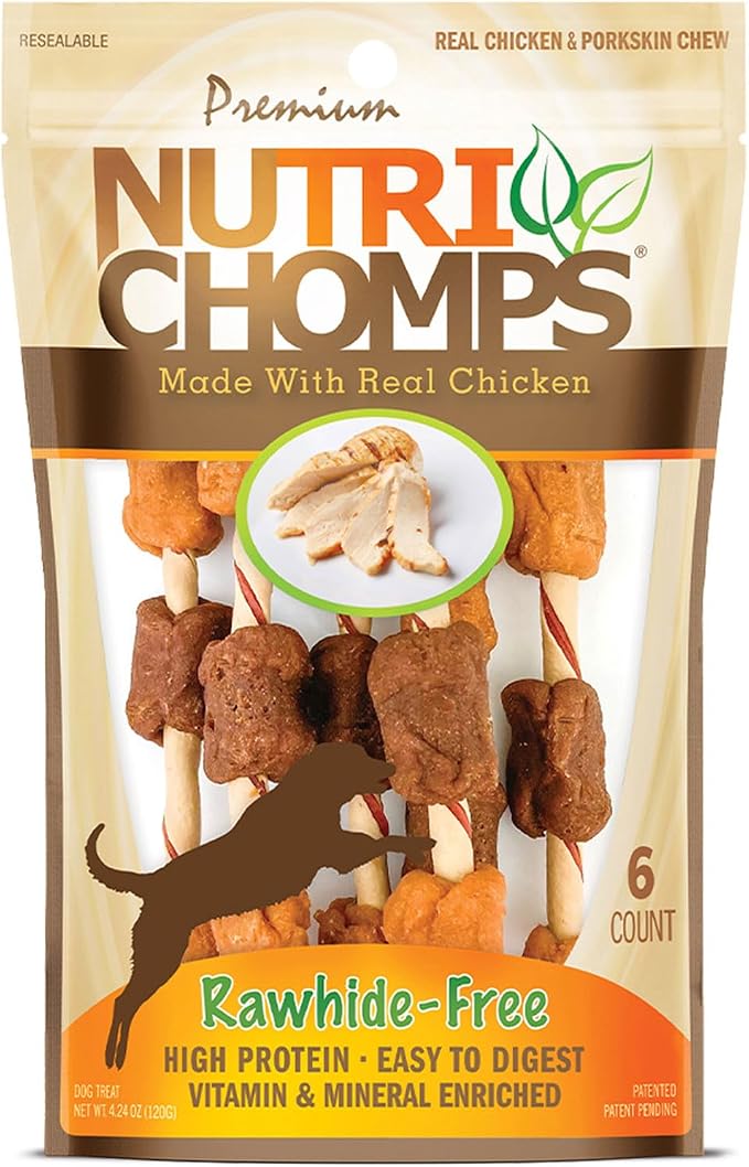 Dog Chews, 5-inch Kabobs, Easy to Digest, Rawhide-Free Dog Treats, 6 Count, Real Chicken and Duck flavor