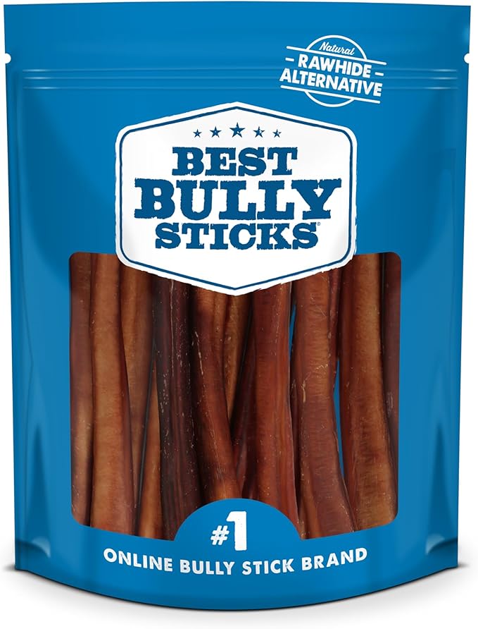 Best Bully Sticks Thick 12 Inch Bully Sticks for Dogs - 18 Count (Pack of 1) - Long-Lasting Chew, Natural, Grass-Fed Beef, Single Ingredient, Grain and Rawhide Free Dog Treats - Large Breeds