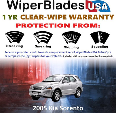 WiperBladesUSA Wiper Blades Set w/ 1yr warranty compatible with Kia Sorento 2005 Wipers (Set of 2) Pulse Wipers