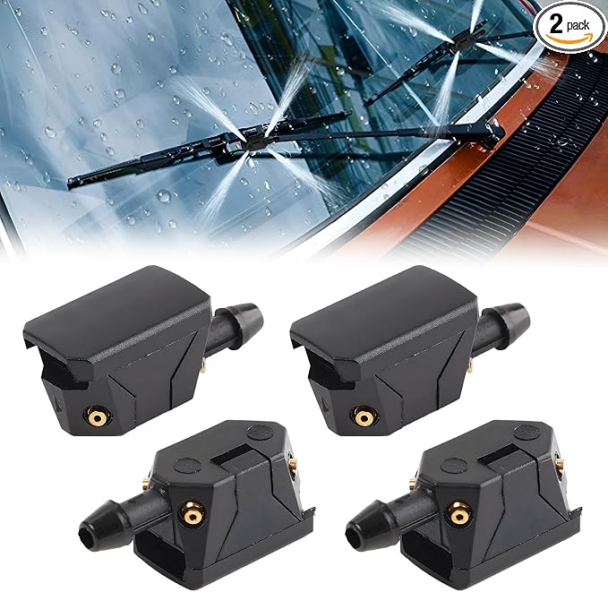 4PCS Front Windshield Washer Nozzles, 4 Holes Spray Jet Windshield Arm Mounted Wiper Nozzle, Auto Window Wiper Washer Spurter Straight Pillar Sprayer for Car Truck SUV