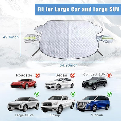 Car Windshield Snow Ice Cover with Side Mirror and Hook,Magnetic Windshield Cover for Ice and Snow,Car Windshield Sun Shade Foldable,Fit for Large SUV/Pickup/Truck/MPV(Silver-65 x49)