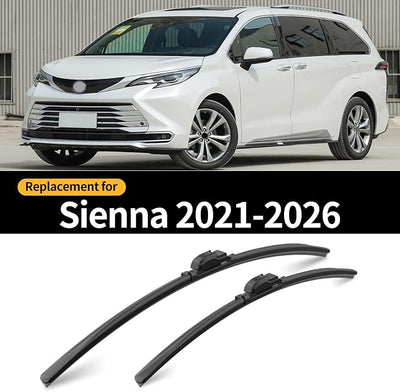 Front and Rear Windshield Wipers for Toyota Sienna 2021-2026 | Streak-Free Front and Back Wiper Blades Assembly All-Season OEM Automotive Replacement Accessories