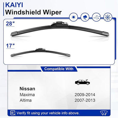 KAIYI 28" + 17" Windshield Wipers Compatible with Nissan Maxima 2009-2014,Altima 2007-2013 Premium Automotive Replacement Windshield Wiper Blades 2 Pack