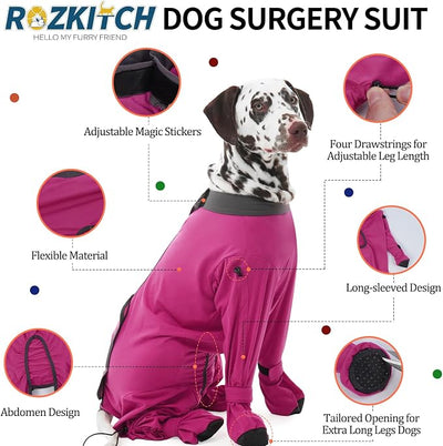 ROZKITCH Surgical Recovery Suit for Dogs, Soft & Breathable Dog, Prevent Licking & Shedding, Post-Surgery Bodysuit for Extra Large Dogs, Dog Cone e-Collar Alternative Rosered 5XL