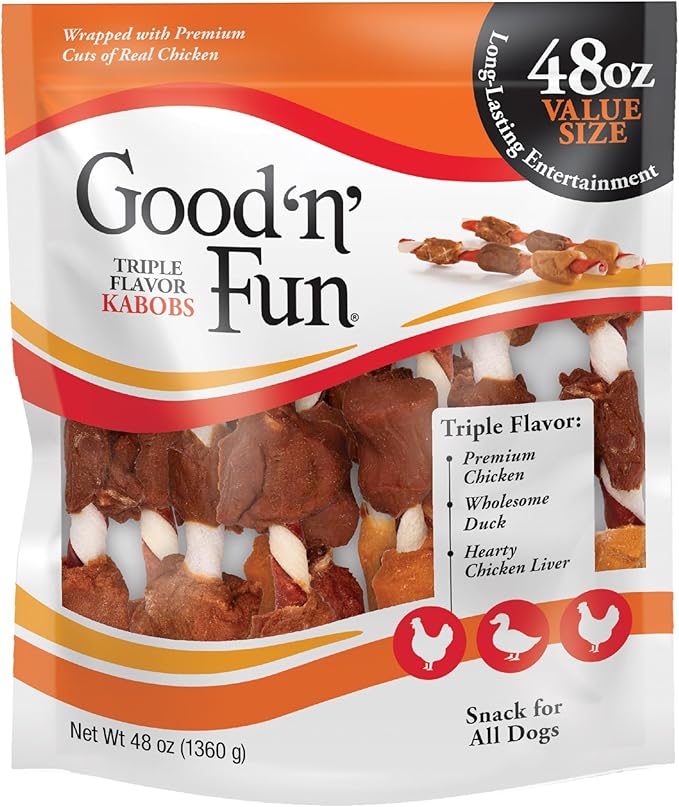 Good n' Fun Kabobs Long-Lasting Dog Treat, With Real Proteins, Beef Hide and Premium Chicken, Supports Dental Health, Mental Stimulation, 48 oz