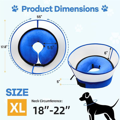 2-in-1 Inflatable Dog Cone Collar with Detachable Anti-Licking Shield, Soft Adjustable Elizabethan Collar for Dogs After Surgery (XL, Blue)