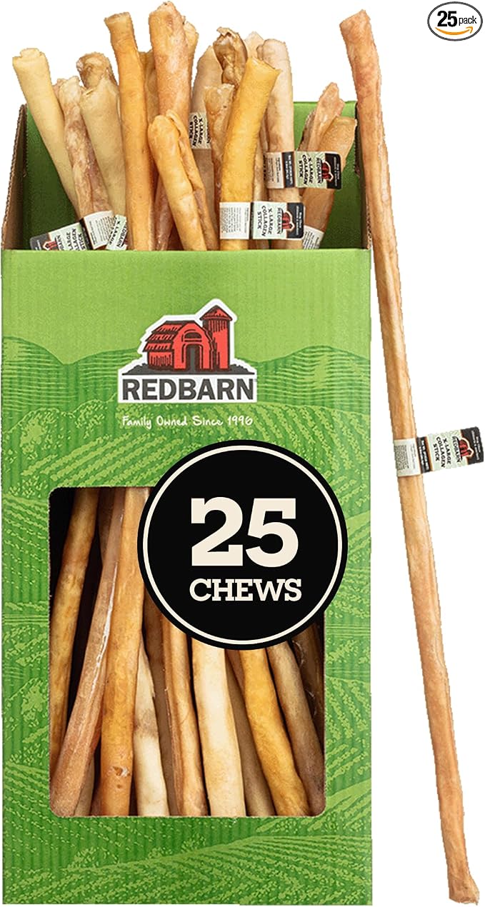 Redbarn X-Large Collagen Sticks Natural Beef Dog Treats 25-Pack - High-Protein Digestible Chews with Glucosamine & Chondroitin for Joint Support, Dental Health & Mobility Enhancement