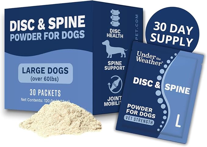 Disc & Spine Health Powder for Dogs | Spinal Disc Support | Vet Formulated Dog Joint Supplement for Long-Backed Breeds | IVDD Dog Supplies | Chicken Flavor Packets - 30 Day Supply L