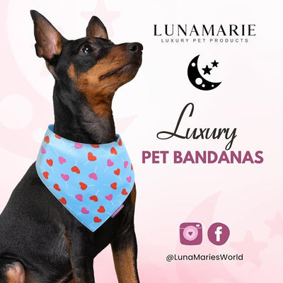 LunaMarie - Luxury Pet Birthday Bandanas -Premium & Silky Poly Fabric | 100% Handmade | Custom Shape Dual Layered (Rebel, Medium) (LoviePop, Large)