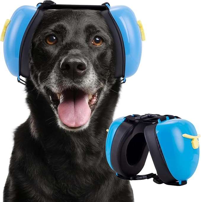 New Dog Ear Muffs for Noise Protection - 30dB NRR Dog Headphones, Noise Cancelling Hearing Protection Against Thunder/Fireworks/Vacuums, Upgraded Design with Bell Accent (Blue, Small)