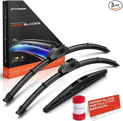 A-Premium 22"+19"+10" Windshield Wiper Blades with Wear Indicator & Towel | Compatible with Mazda CX-3 2016-2021, Front Rear Wipers Blade Set for Hook/RL3 Arm Connector, Pack of 3