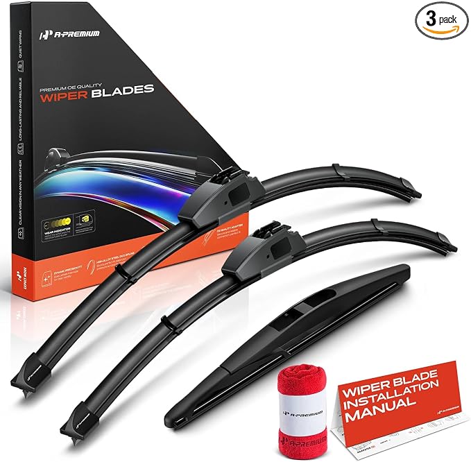 A-Premium 22"+19"+10" Windshield Wiper Blades with Wear Indicator & Towel | Compatible with Mazda CX-3 2016-2021, Front Rear Wipers Blade Set for Hook/RL3 Arm Connector, Pack of 3