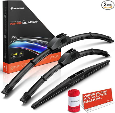 A-Premium 24"+14"+14" Windshield Wiper Blades with Wear Indicator & Towel | Compatible with Mazda 2 2011 2012 2013 2014 2015, Front Rear Wipers Blade Set for Hook/RL3 Arm Connector, Pack of 3