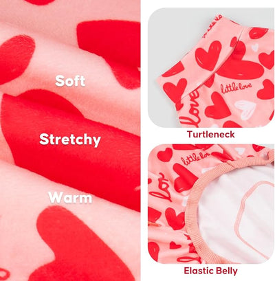 KYEESE Valentine's Day Dog Pajamas, Lightweight Heart Print Dog Onesie, Soft Stretchy Pjs for Doggie & Cat, Cute Festival Dogs Pajamas for Small Dogs, Pink, Small