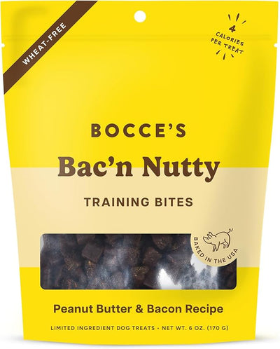 Bocce's Bakery Bac'N Nutty Training Treats for Dogs, Wheat-Free Dog Treats, Made with Real Ingredients, Baked in The USA, Natural & Low Calorie Training Bites, PB & Bacon Recipe, 6 oz