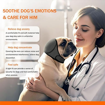 SEIS Calming Dog Ears Cover, Swimming Waterproof Pet Ear Caps, Large Dog Shower Cap for Ear Protection for Bath for Grooming (Gray, M (Head Circumference 14"-19"))