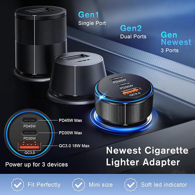 USB C Car Charger 5Pack, 3-Port 93W Dual PD USB-C & USB-A Fast Charging Cigarette Lighter USB Charger for Samsung S25 S24, Car Phone Adapter Accessories for iPhone 17/Air/16/15 Pro Max, Pixel