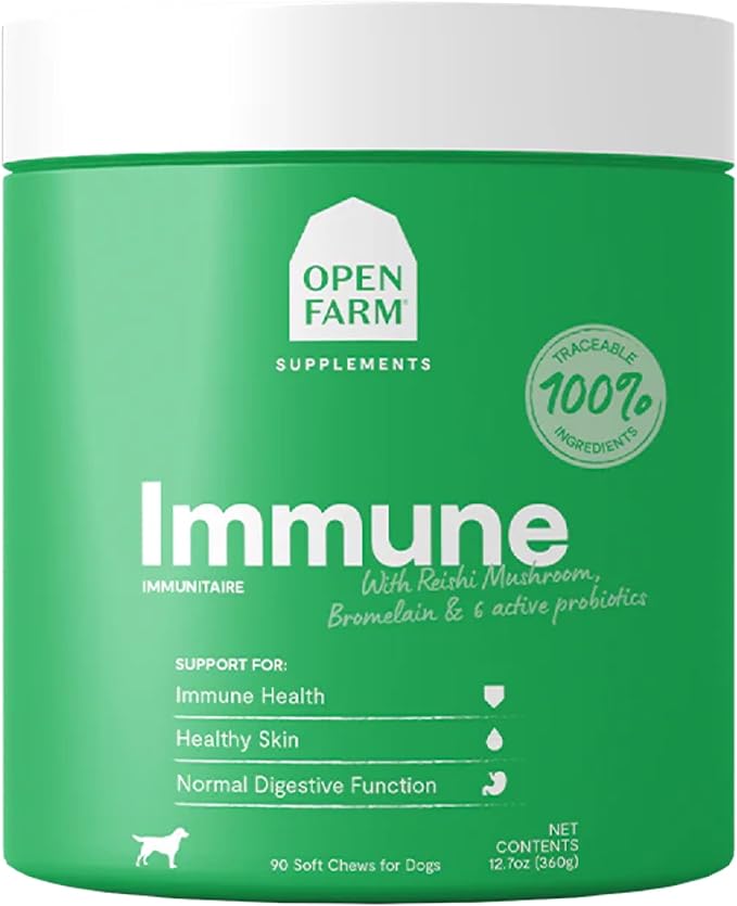 Immune Chews, Dog Supplement with Plant-Based Ingredients and Probiotics for Immune and Skin Support, 12.7 oz, 90 Count