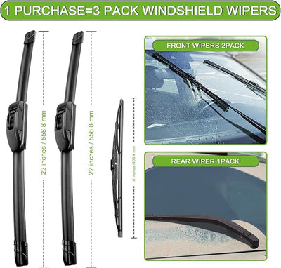 PARRATI® Windshield Wiper Blades for Chevy Trailblazer 2002-2006, 3 Pack | 22/22 Inch Front +16 Inch Rear, OEM Replacement, Ultra Quiet, No Streaks All Weather Wiping
