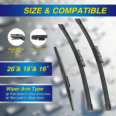 5 PLUS® Silicone Windshield Wiper Blades Replacement for 2024 2023 2022 2021 2020 SUBARU Outback Wiper Blades(Set of 3),Automotive Replacement Windshield Wiper Blades-26"/18"/16"