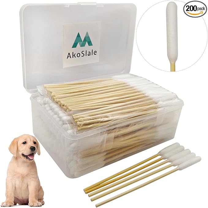 Dog Ear Cleaning Swabs 200 Count – 6 Inch Extra Long Bamboo Cotton Swabs for Dogs & Cats, Large Lint-Free Cotton Tipped Applicators for Ear Wax Removal, Tear Stains & Grooming