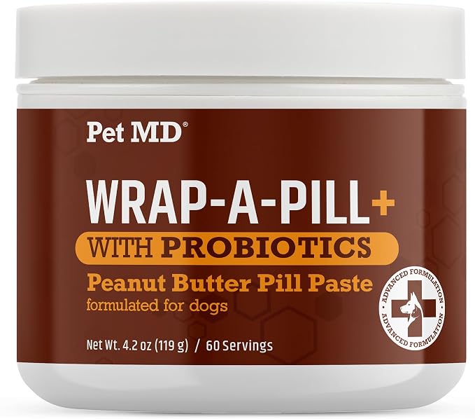 Wrap-A-Pill with Dog Probiotics - Pill Wrap for Dogs Medicine - Easy-to-Use Paste to Hide Capsules, Create Pockets and Treats for Dogs - Peanut Butter (4.2oz)