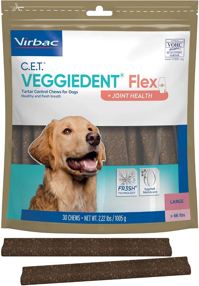 C.E.T.® VEGGIEDENT® Flex Tartar Control Chews for Dogs - Multifunctional to Support Joint Health, VOHC Approved - Large Dogs Over 66lbs