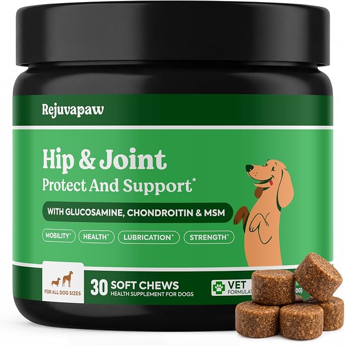 Hip & Joint Supplement for Dogs – Soft Chews for Joint Mobility Support with Glucosamine, Chondroitin, MSM, Green Lipped Mussel & Hyaluronic Acid – Hickory Smoke Flavor