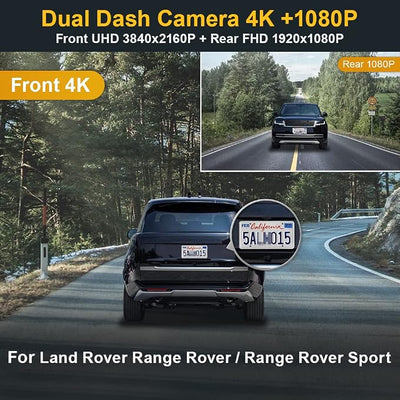 Fitcamx Front 4K+Rear 1080P Dash Cam Adapts for Land Rover Range Rover 2018-2022 & Sport (HD2-6111), OEM Factory Look, Dual HD Video, WiFi & APP, Loop Recording, G-Sensor, Easy to Set, 128GB Card