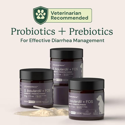 Animal Biome S. Boulardii + FOS Powder Probiotics for Dogs & Cats 30g (50 Scoops), Saccharomyces Boulardii Dog Probiotic + Prebiotic for Gut Health, Loose Stool, Sensitive Stomach Microbiome Support