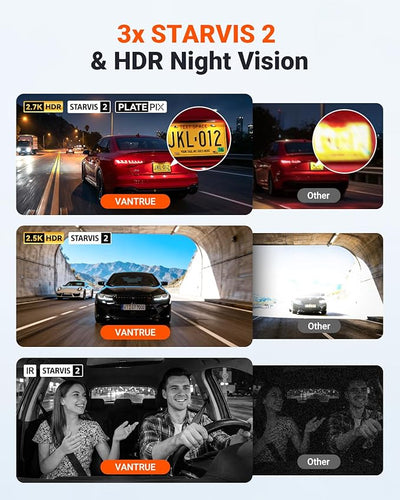 Vantrue New N4S 3 Channel Dash Cam, STARVIS 2 Night Vision, Front Rear Inside Dashcam for Cars, Front and Rear Dual Channel, PlatePix Tech, Parking Mode, Wi-Fi, GPS, 2" IPS, Support 1TB (RC18)