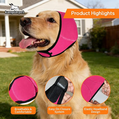 Upgraded Dog Ear Muffs for Noise Protection & Anxiety Relief, Adjustable No Shake Ear Wrap for Firework, Hematoma, Bathing, Swim, Grooming and Force Drying (Fuchsia, S(Head Size:10"-15"))