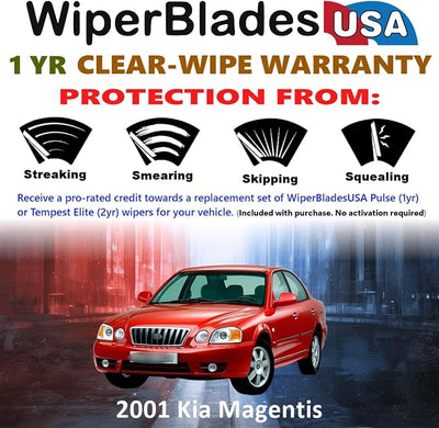 WiperBladesUSA Wiper Blades Set w/ 1yr warranty compatible with Kia Magentis 2001 Wipers (Set of 2) Pulse Wipers