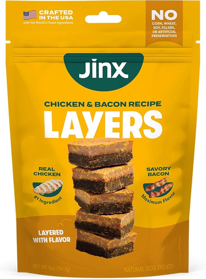 Chicken & Bacon Layers Jerky Dog Treats - Crunchy, All Natural Dog Jerky Treats with Cage-Free Chicken & Bacon - Pet Products for All Dogs (Puppies, Adults & Seniors) - 5oz