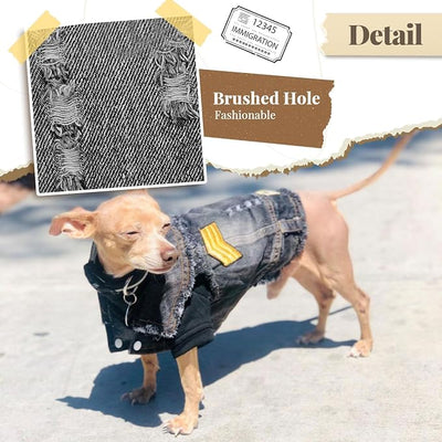 Cool Dog Jean Jacket Small Puppy Outfits Frenchie Clothes Denim Coats for Small Medium Dogs Cats Boys Girls Pet Vest Dog Shirt Clothing Doggy Costume (Black Print, L（Suggest 9-12 lbs）)