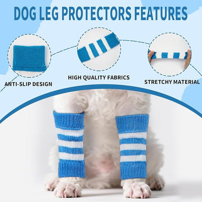 ROZKITCH Pet Dog Elbow Protector Dog Elbow Sleeve, 2PCS Front Leg and 2PCS Back Leg Knee, Elbow Wrap Leg Warmer Wrap Protector, Pet Elastic Knitted Breathable Protective BlueStripe S