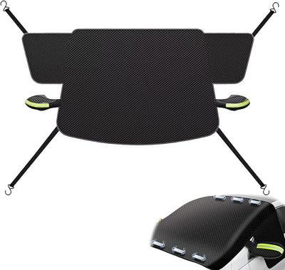 Ultra Wide Design and Thick Car Windshield Snow Cover - All-Weather Anti Frost, Anti Snow and Sun Protection, with Magnetic and Strap Fixation (Green Reflective Strip)