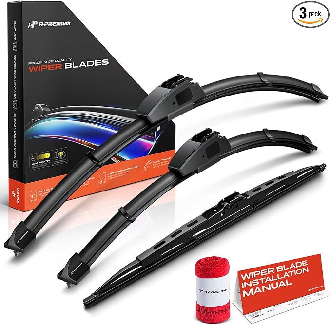 A-Premium 24"+18"+17" Windshield Wiper Blades Compatible with Toyota Sienna 1998 1999 2000 2001 2002 2003 - Front Rear Wipers Blade Set, Hook/Hook Arm, with Wear Indicator & Towel (Pack of 3)
