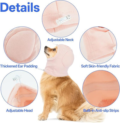 MIGOHI Small Dog Anxiety Relief Ear Muffs - Anti-Slip Dog Ear Cover for Thunderstorm, Fireworks, Sound Reducing Ear Padding & Keep Warm Wrap for Small Dog,M,Pink