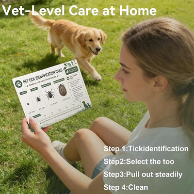 Tick Removal Kit with Leather Case & Tick Identification Card, Complete Tick Remover Set with Tick Hook, Tweezers, Magnifying Glass for Dogs Cats Humans, Portable Tick Removal Tool