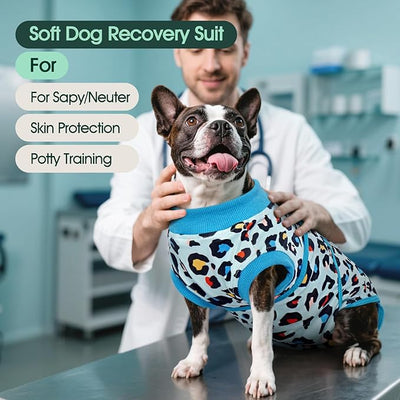 Kuoser Dog Recovery Suit for Dogs After Surgery,Professional Surgical Onesie for Female Male Dogs Spay Neuter,Soft Dog Surgery Suit Bodysuit for Abdominal Wounds Skin Disease,Blue Leopard S