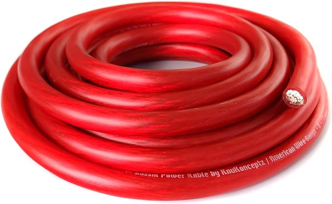 Bassik 1/0 Gauge AWG Primary Automotive Battery Power/Ground Wire Cable - Red 25 Feet