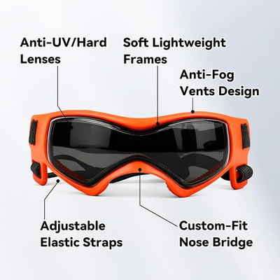 Enjoying Dog Sunglasses Medium Breed, Dog Goggles UV Protection, Cycling Eye Protection for Medium-Small Dogs, Outdoors Breathable Windproof Dustproof Anti-Fog, Adjustable Straps, Cool Orange
